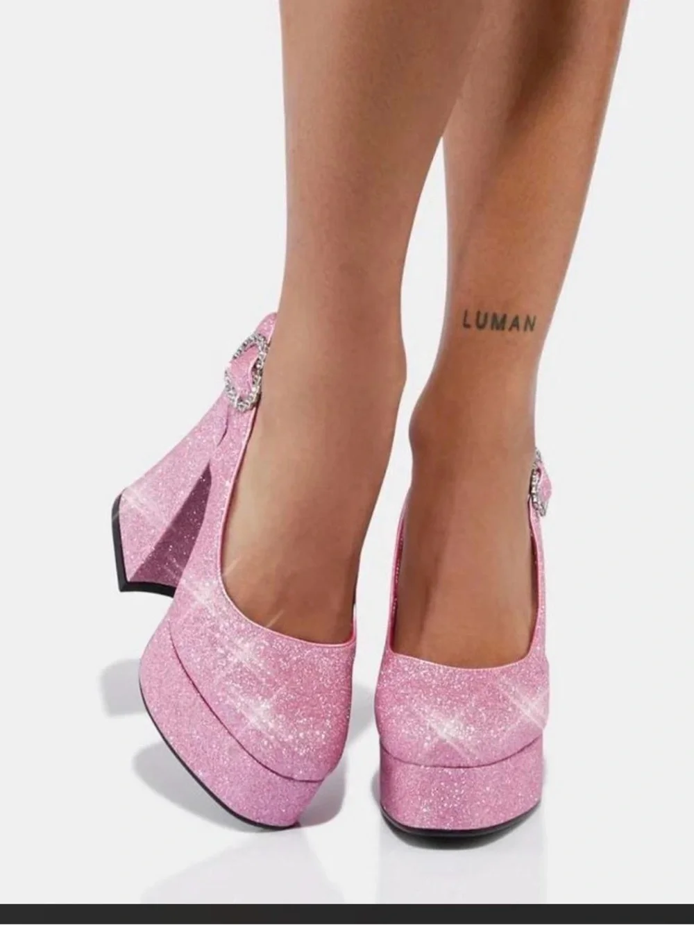 Sugar Thrillz Sparkly Pink Platform Slingback Heels
